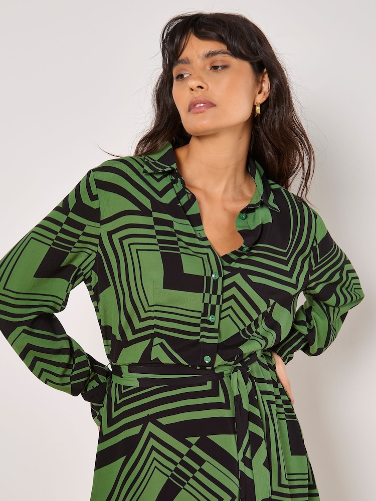 Apricot Green Mini Graphic Squares Shirt Dress - Image 2 of 4