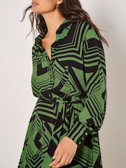 Apricot Green Mini Graphic Squares Shirt Dress - Image 3 of 4