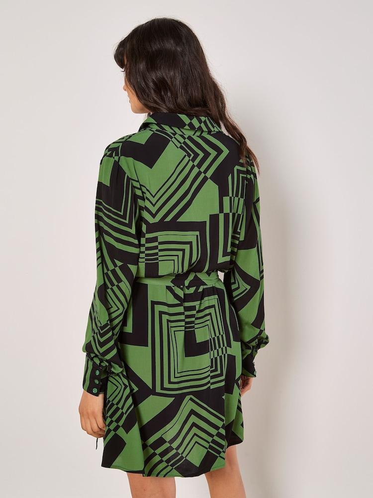 Apricot Green Mini Graphic Squares Shirt Dress - Image 4 of 4