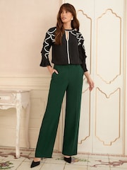 Love & Roses Forest Green Wide Leg Trousers - Image 2 of 4