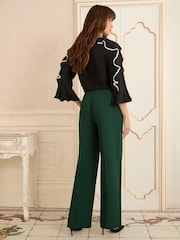 Love & Roses Forest Green Wide Leg Trousers - Image 3 of 4