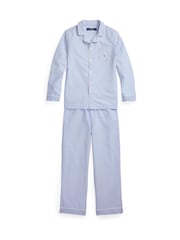 Polo Ralph Lauren Blue 100% Cotton Long Sleeve Pyjamas Top and Bottoms Set - Image 1 of 3
