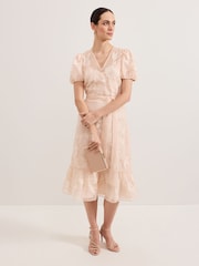Phase Eight Pink Chrissie Embroidered Floral Print Wrap Dress - Image 2 of 7