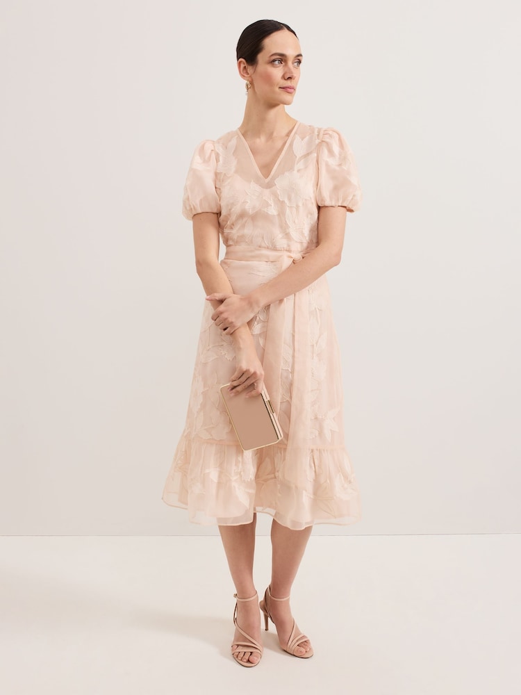 Phase Eight Pink Chrissie Embroidered Floral Print Wrap Dress - Image 2 of 7