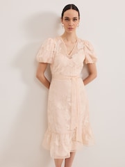 Phase Eight Pink Chrissie Embroidered Floral Print Wrap Dress - Image 4 of 7