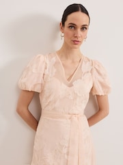 Phase Eight Pink Chrissie Embroidered Floral Print Wrap Dress - Image 5 of 7