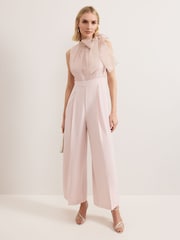 Phase Eight Pink Stephy Shimmer Tie Neck Jumpsuit - Image 1 of 7