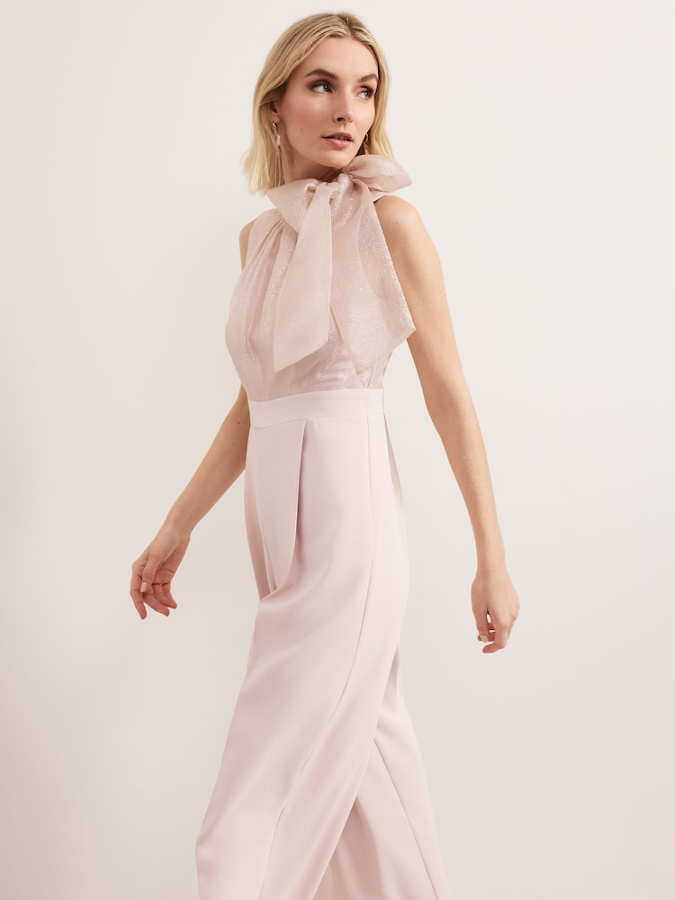 Phase Eight Pink Stephy Shimmer Tie Neck Jumpsuit - Image 6 of 7