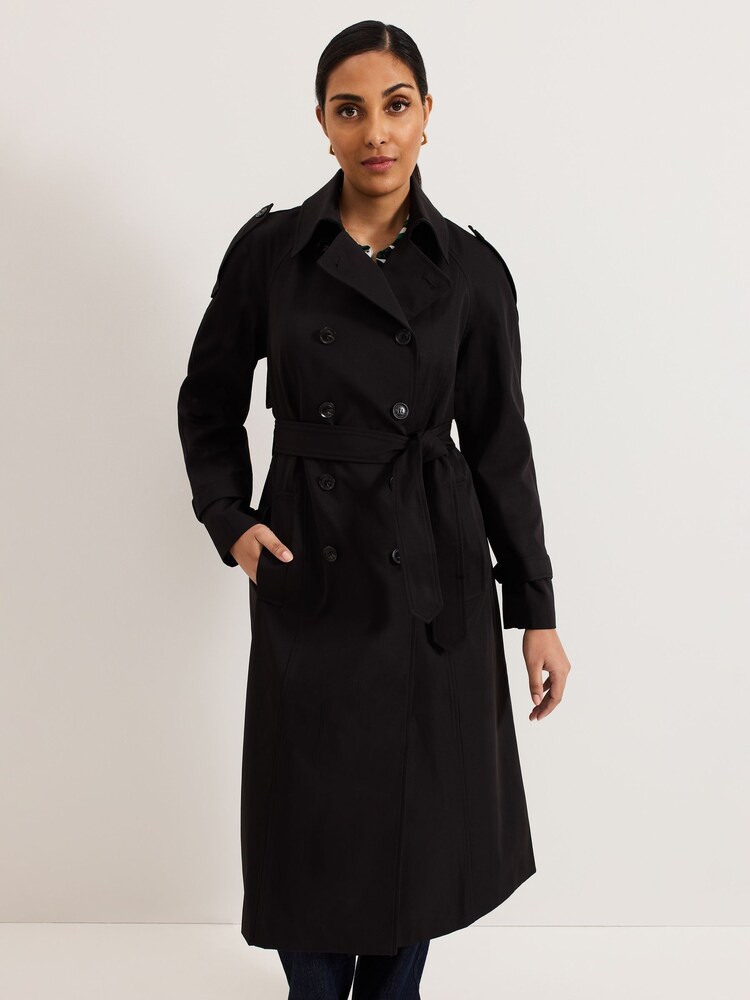 Phase Eight Black Avalie Petite Collar Detail Trench Coat - Image 1 of 7 Phase Eight Black Avalie Petite Collar Detail Trench Coat - Image 1 of 7