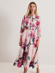 Phase Eight Pink Anabella Floral Long Sleeved Shirt Dress - Image 4 of 8