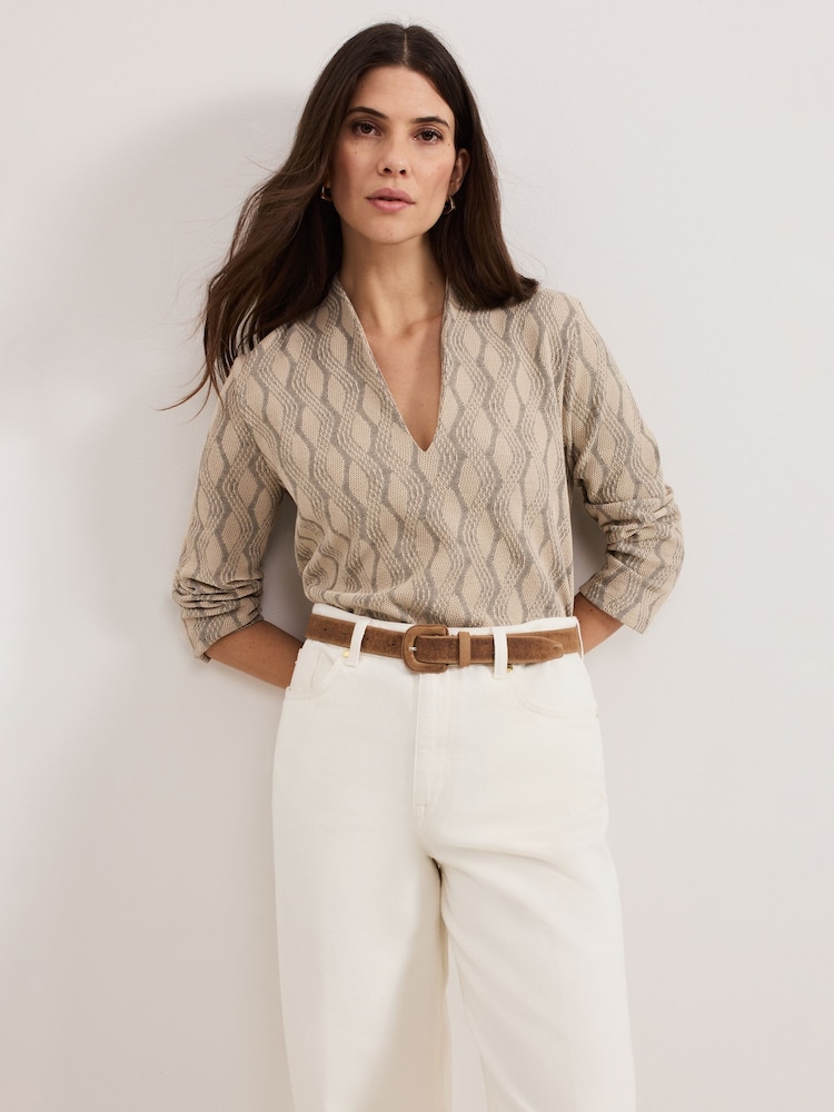 Phase Eight Natural Rena V-Neck Textured Top - Image 1 of 7