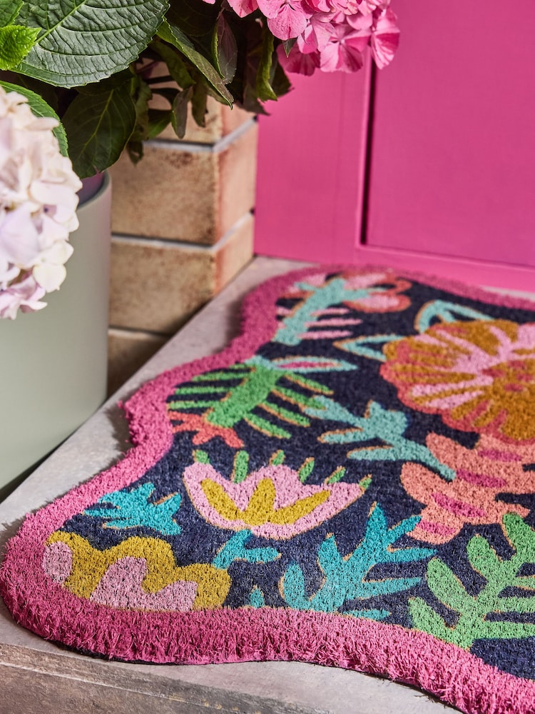 Lucy Tiffney Navy Floral Coir Doormat - Image 2 of 5