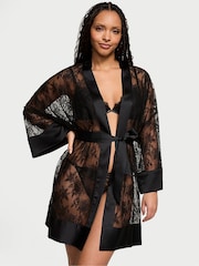 Victoria's Secret Black Rose Lace Satin Trim Robe - Image 1 of 4
