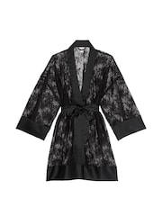 Victoria's Secret Black Rose Lace Satin Trim Robe - Image 4 of 4