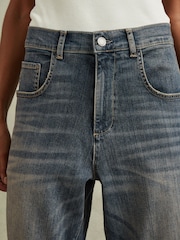 Reiss Mid Blue Mahni Petite Barrel-Leg Dart Jeans - Image 4 of 8