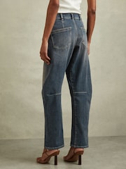 Reiss Mid Blue Mahni Petite Barrel-Leg Dart Jeans - Image 5 of 8