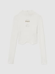 Reiss White Sandy McLaren F1 Team Cut-Out Knit Crop Top - Image 2 of 7