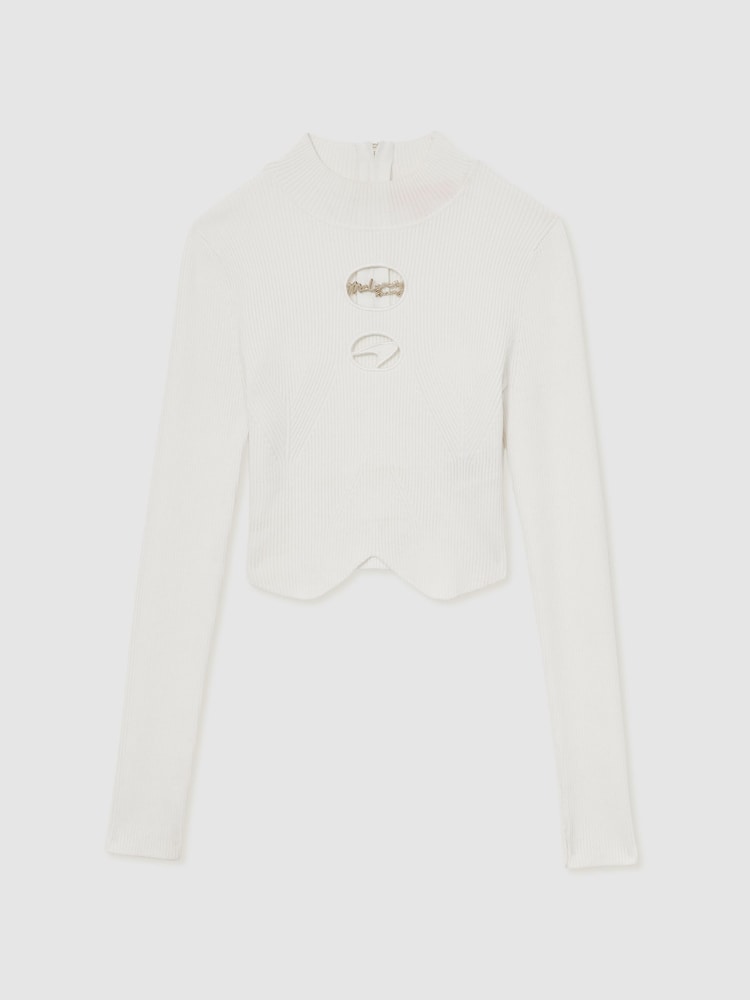 Reiss White Sandy McLaren F1 Team Cut-Out Knit Crop Top - Image 2 of 7