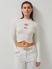 Reiss White Sandy McLaren F1 Team Cut-Out Knit Crop Top - Image 4 of 7