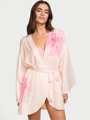 Victoria's Secret Faint Pink Peony Satin Short Robe - Image 1 of 1