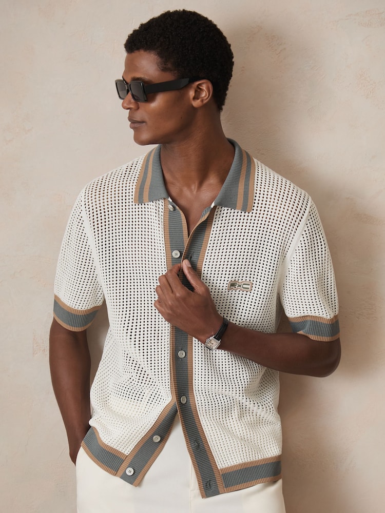 Blanco - Reiss Crusoe Reiss | Ché Crochet Tipped Shirt - Imagen 1 de 7 Blanco - Reiss Crusoe Reiss | Ché Crochet Tipped Shirt - Imagen 1 de 7