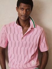 Reiss Pink Oasis Reiss | Ché Cotton Pointelle Polo Shirt - Image 1 of 7
