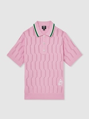 Reiss Pink Oasis Reiss | Ché Cotton Pointelle Polo Shirt - Image 2 of 7