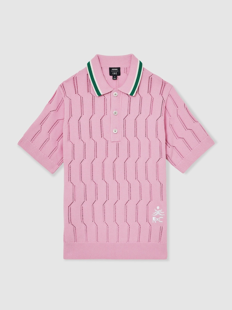 Reiss Pink Oasis Reiss | Ché Cotton Pointelle Polo Shirt - Image 2 of 7