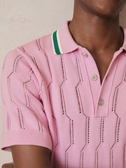 Reiss Pink Oasis Reiss | Ché Cotton Pointelle Polo Shirt - Image 4 of 7