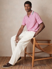 Reiss Pink Oasis Reiss | Ché Cotton Pointelle Polo Shirt - Image 5 of 7