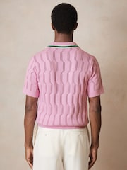 Reiss Pink Oasis Reiss | Ché Cotton Pointelle Polo Shirt - Image 6 of 7