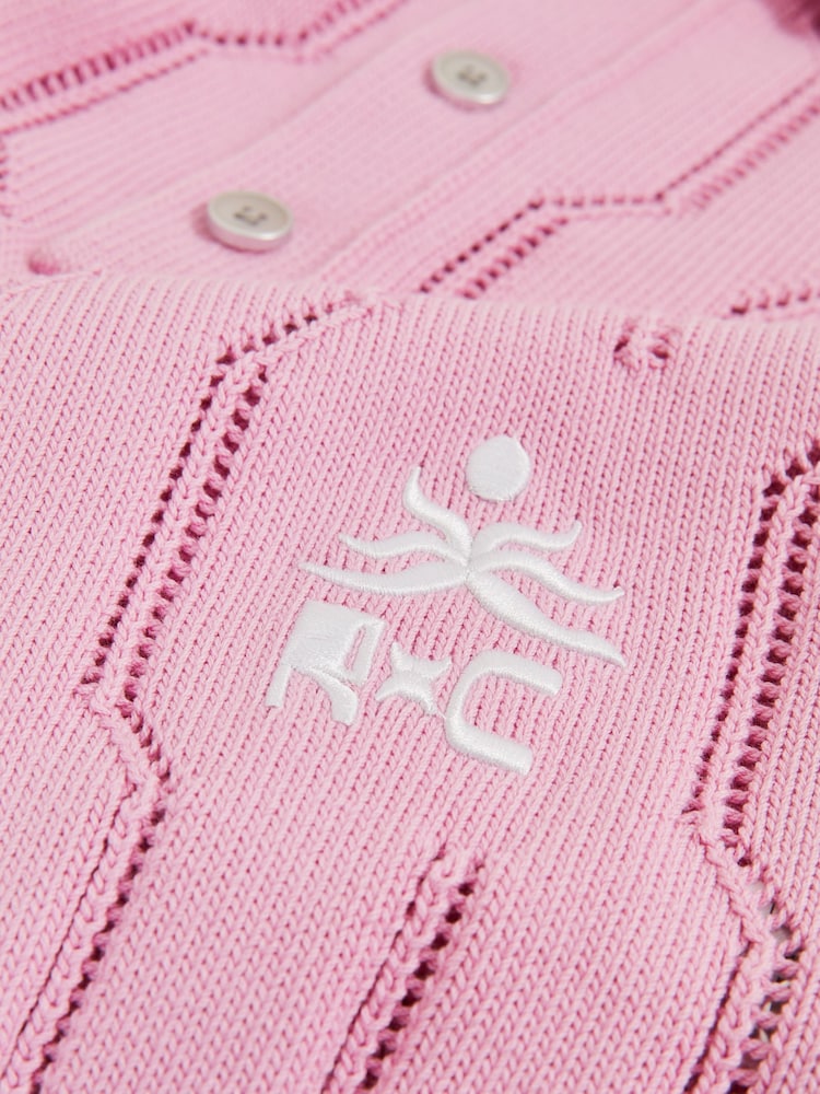 Reiss Pink Oasis Reiss | Ché Cotton Pointelle Polo Shirt - Image 7 of 7