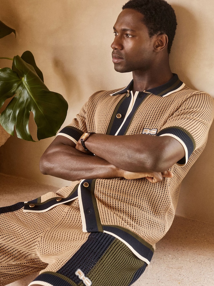 Reiss Camel Crusoe Reiss | Ché Crochet Tipped Shirt - Image 1 of 11