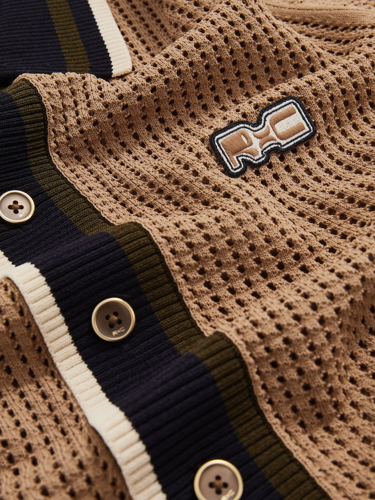 Reiss Camel Crusoe Reiss | Ché Crochet Tipped Shirt - Image 11 of 11