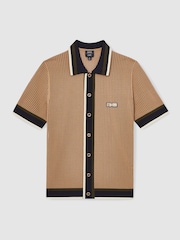 Reiss Camel Crusoe Reiss | Ché Crochet Tipped Shirt - Image 2 of 11