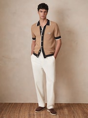Reiss Camel Crusoe Reiss | Ché Crochet Tipped Shirt - Image 3 of 11