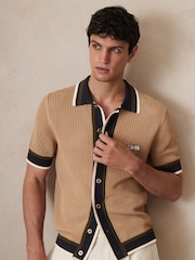 Reiss Camel Crusoe Reiss | Ché Crochet Tipped Shirt - Image 4 of 11