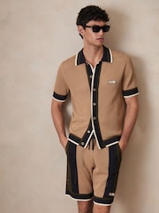 Reiss Camel Crusoe Reiss | Ché Crochet Tipped Shirt - Image 8 of 11