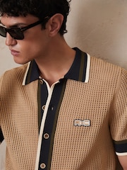 Reiss Camel Crusoe Reiss | Ché Crochet Tipped Shirt - Image 9 of 11