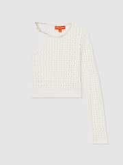 Reiss White Flow McLaren F1 Team One-Sleeve Crop Top - Image 2 of 7
