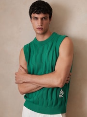 Reiss Bright Green Santo Ché Pointelle Crew-Neck Vest - Image 1 of 8
