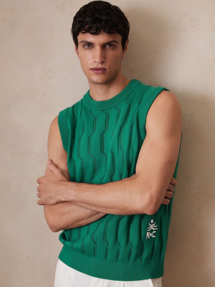 Reiss Bright Green Santo Ché Pointelle Crew-Neck Vest - Image 1 of 8