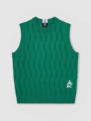 Reiss Bright Green Santo Ché Pointelle Crew-Neck Vest - Image 2 of 8