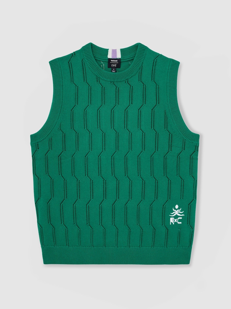 Reiss Bright Green Santo Ché Pointelle Crew-Neck Vest - Image 2 of 8