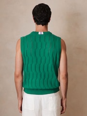Reiss Bright Green Santo Ché Pointelle Crew-Neck Vest - Image 7 of 8