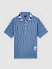 Reiss Blue Oasis Reiss | Ché Cotton Pointelle Polo Shirt - Image 2 of 7