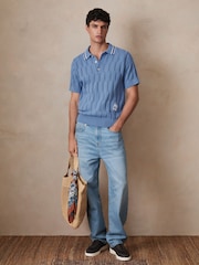 Reiss Blue Oasis Reiss | Ché Cotton Pointelle Polo Shirt - Image 3 of 7