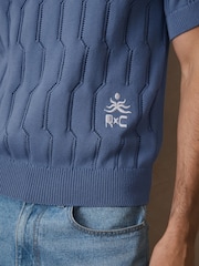 Reiss Blue Oasis Reiss | Ché Cotton Pointelle Polo Shirt - Image 4 of 7