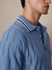 Reiss Blue Oasis Reiss | Ché Cotton Pointelle Polo Shirt - Image 5 of 7