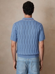 Reiss Blue Oasis Reiss | Ché Cotton Pointelle Polo Shirt - Image 6 of 7